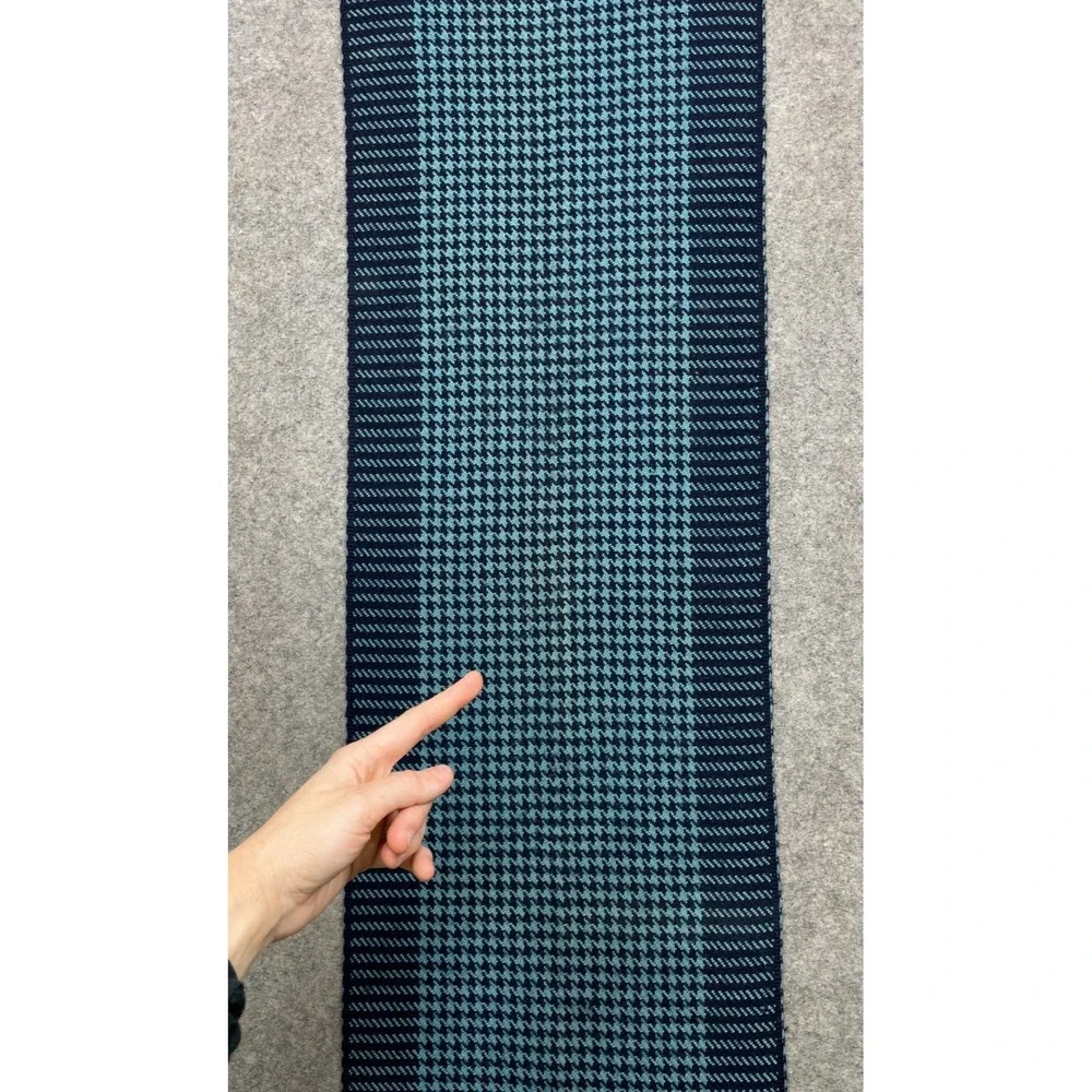 Vintage A Sulka Scarf Navy Blue Virgin Wool Houndstooth Check Kyloom 15x54